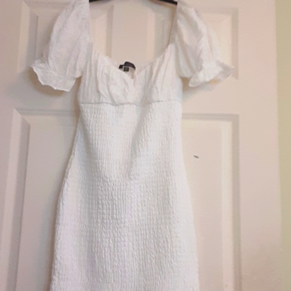 White puckered eyelet dress